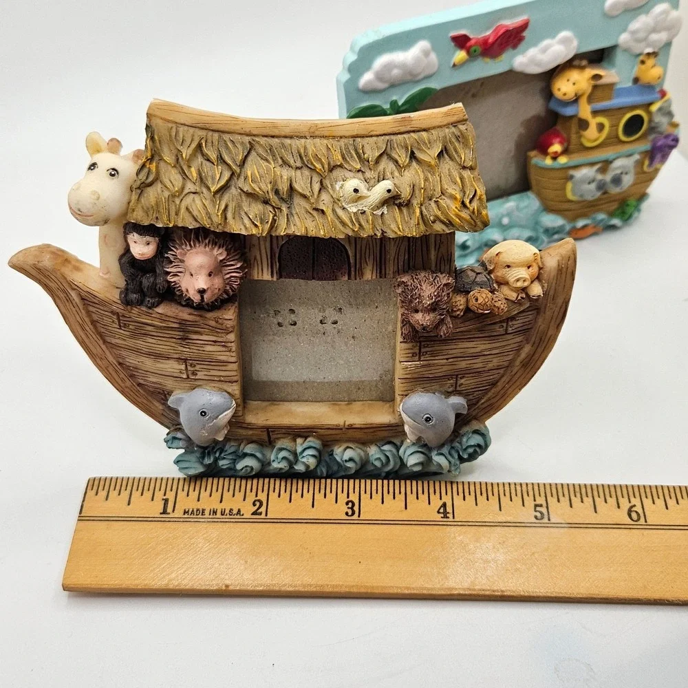 Lot of 2‎ Noah's Ark Resin Photo Frames Nursery Decor Animal Picture Frames